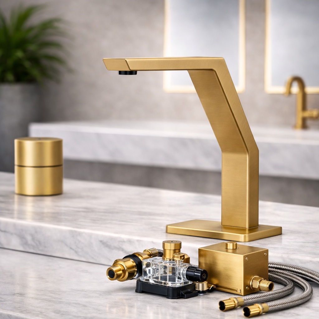 Fontana Evry brushed gold widespread touchless sink faucet